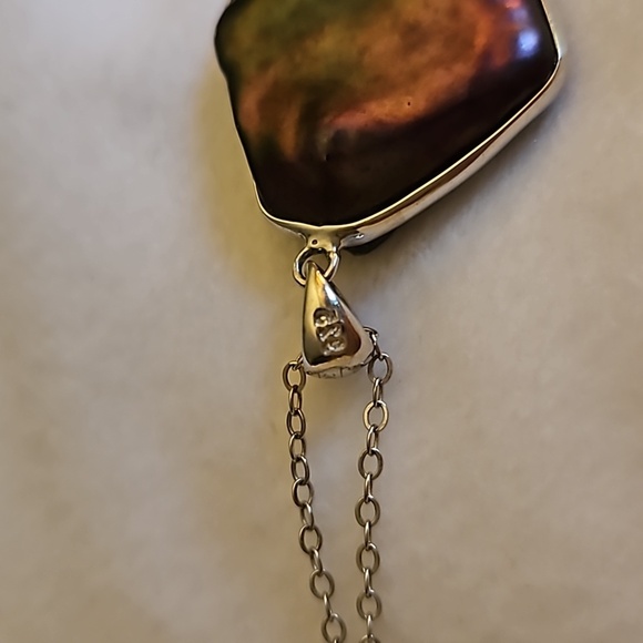 BPC Sterling Silver 925 Peacock Baroque Freshwater Pearl Pendant Chain Necklace - Picture 5 of 8